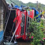 Truk Tangki BBM Terbalik di Hutabarangan Sibolga